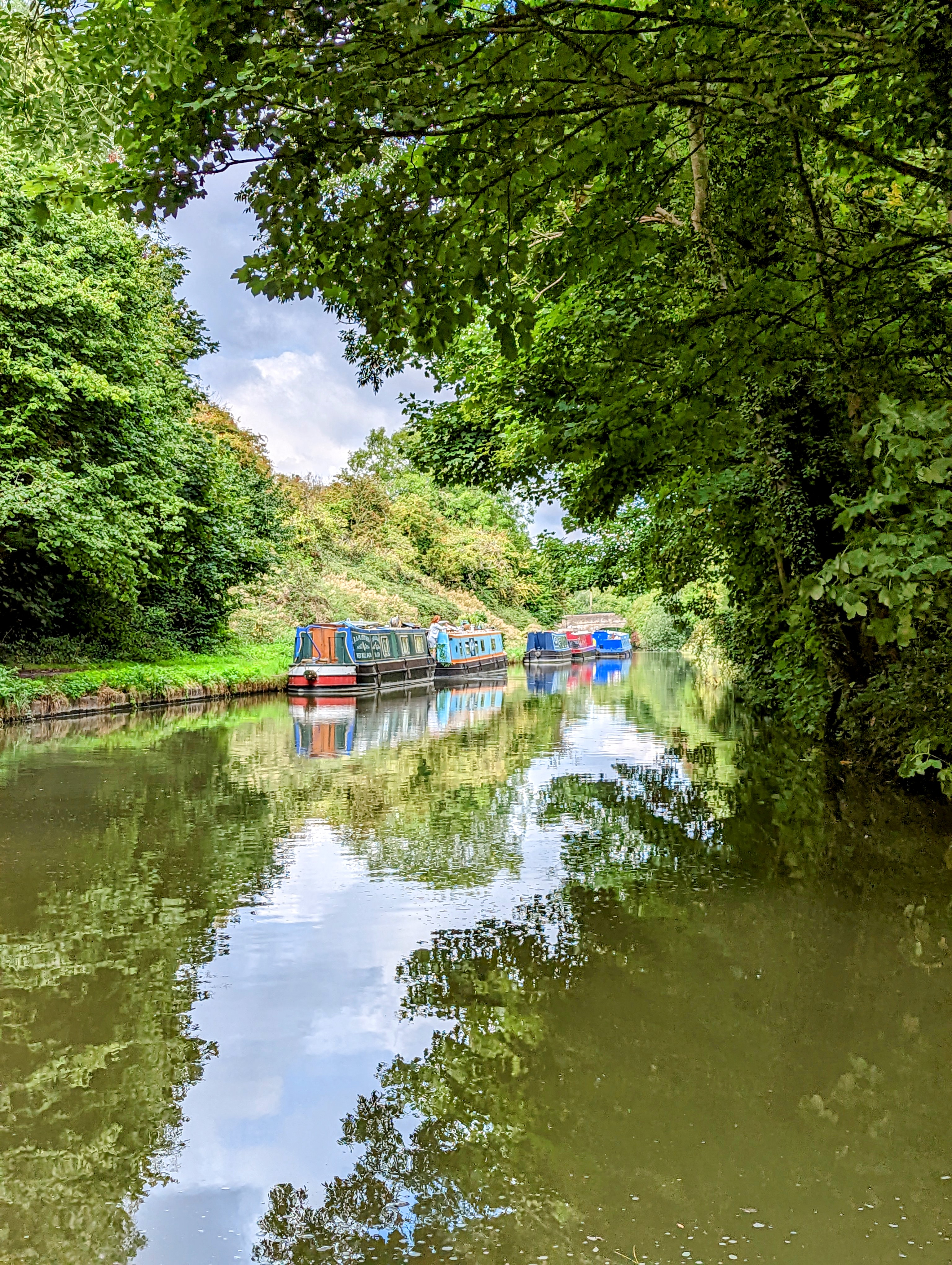 Narrowboats moored on the canal